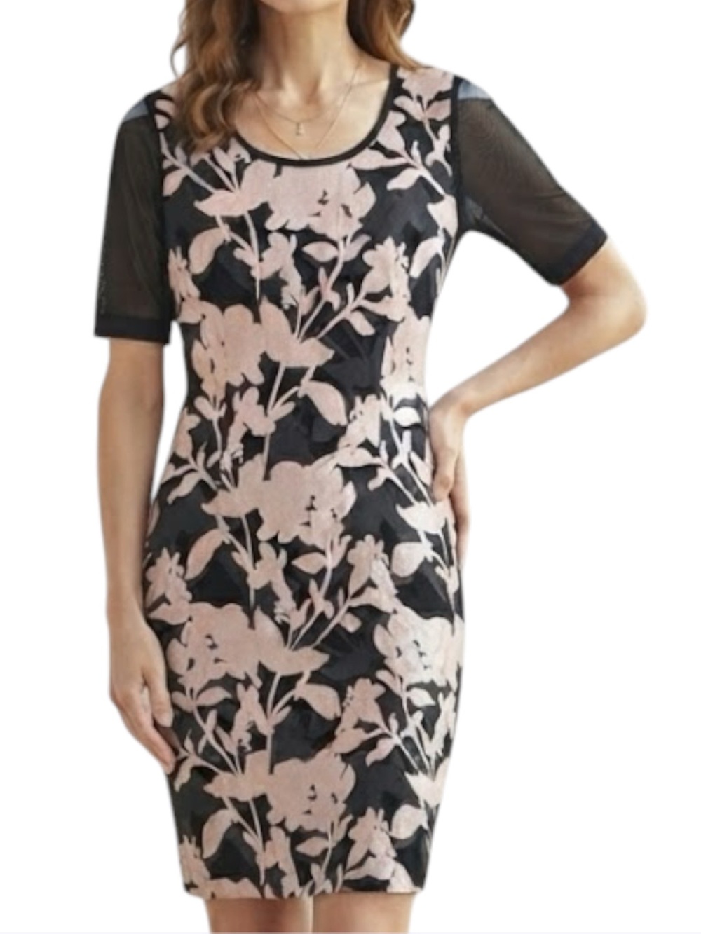 D.EXTERIOR Italy Blush Pink Floral Mesh Glitter Cocktail Dress S